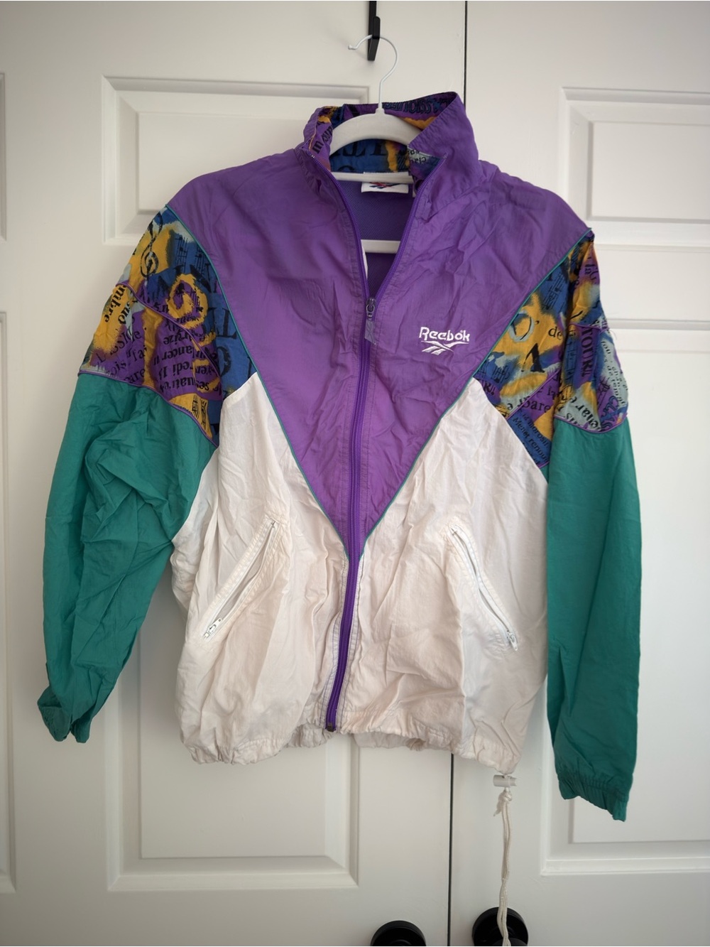 Reebok Women's Purple Teal White Colorblock Bomber Jacket